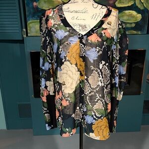 CAbi Floral Blouse - Black, Yellow, Blue, Cream, Pink